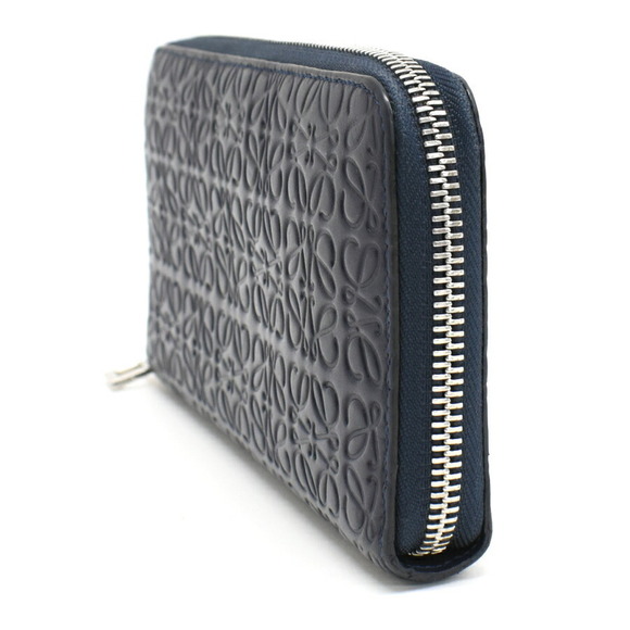 Loewe Zip Wallet Long Repeat Anagram Pattern Navy Blue Leather - Picture 2 of 3